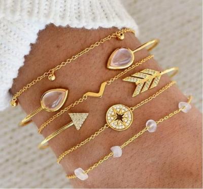 China FASHIONABLE Popular Compass Bangle Women Turquoise Arrow Multi Layer Star Moon Tennis Bracelet Gold Bangle for sale