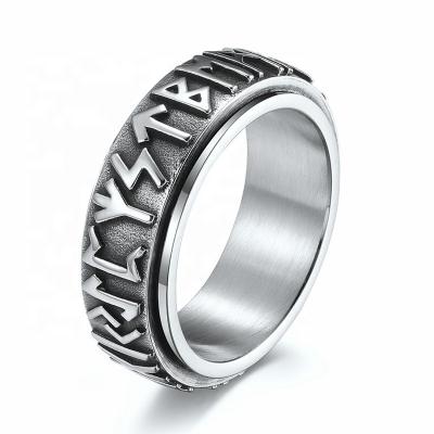 China TRENDY Trigger Stir Stainless Steel Viking Ring Spinning Rotating Ring Rune Letters Ring Men for sale