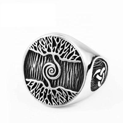 China Hot Sale 316L Vintage Stainless Steel Men's Retro Band Rings Vintage Jewelry Casting Tree of Life Viking Ring for sale