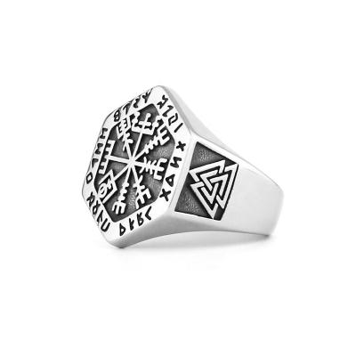 China Runes Viking Compass Ring For Men Norse Viking Stainless Steel Norse Viking Celtic Triangle for sale