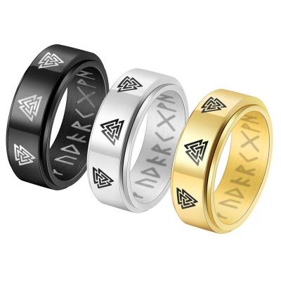 China FASHIONABLE Stainless Steel Stirring Person Celtic Symbol Rings Viking Rotating Rotating Ring Triangle Numeral Letters Engraved Inside for sale