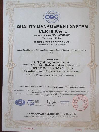 ISO9001 - Ningbo Bright Electric Co., Ltd.