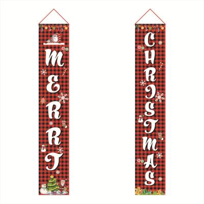 China 300D Oxford Cloth 180x30cm Christmas Door Curtain Three Piece Banner Flag Shopping Mall Store Hanging Couplet for sale