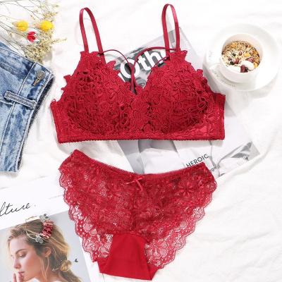 China Anti-static sexy bra new design ladies penty lace up bra and brief set for women underwear with collage panties for sale