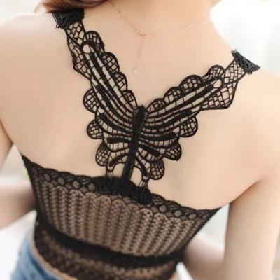 China Good price lingerie antibacterial seamless sexy halter beauty back female embroidered lace shoulder strap tube top bra for sale