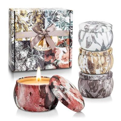 China Home Decoration Dropshipping Hot Sales Wholesale Gift Set Luxury Metal Aroma Tins Jar Candle Soy Wax Scented Candles for sale