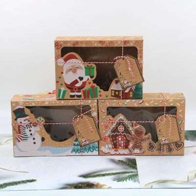 China food & Packaging Beverage Christmas Cookie Boxes Donut Gift Box Bakery Box With Clear Window, Santa Snowman Holiday Designs With Christmas Ribbons For Gift for sale