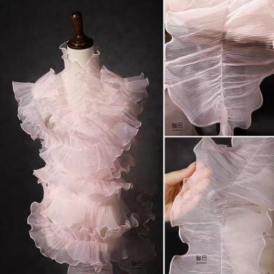 China Big Wave Shrink-Resistant Lace Trim 3D Pleated Transparent Sewing Dress Fabric Material Accessories Ruffle Organza Designer DIY Wedding for sale