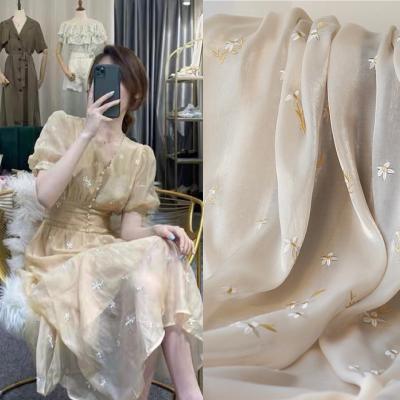 China Sheer Instant Luminous Silk Embroidery Fabric Satin Breeze Organza Luminous Chiffon Sparkle Satin Fabric For Blouses/Dress for sale