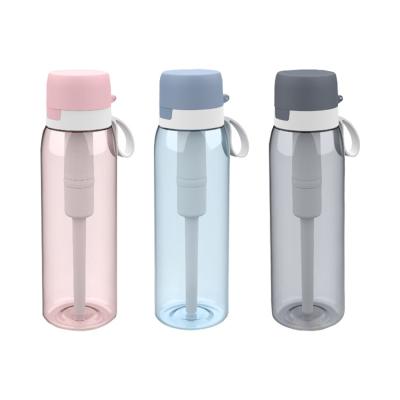 China Portable Hotel Chlorine Drink Bottle Filtered Water Purifier 769ml Straw Transparent Bottle Filter Remover for sale