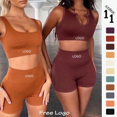 China Antibacterial Women 2 Pieces High Quality Yoga Wear V-Neck U Shorts Sportswear Wear Suit Sportswear Seamless Gym Equipment Set for sale