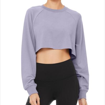 China QUICK DRY Round Neck Sporty Purple Crop Top Women Autumn French Terry Clothing Fitness Clothing Sweatshirts for sale