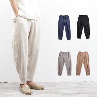 China Men Breathable Elastic Waist Loose Pants Cotton Harem Casual Linen Pants for sale