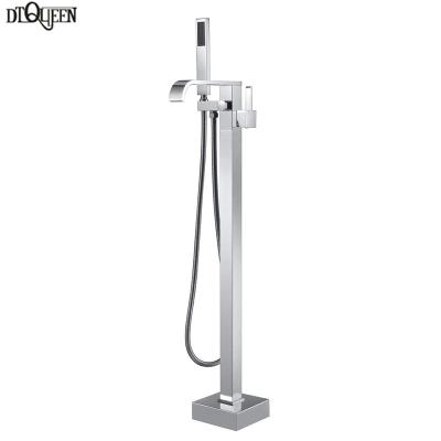 China With Slide Bar Freestanding Tub Faucet Set Tub Filler Faucets Chrome Floor Mount Brass Single Handle With Hand Shower for sale