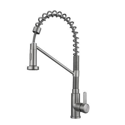 China Contemporary Kitchen Faucet With Pulling Down Sprayer Handle Commercial Single Brushed Lever Spring Kitchen Sink Faucet for sale