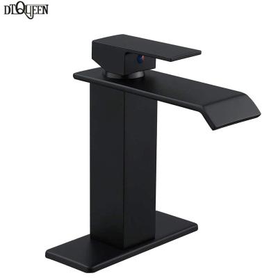 China Matte Black Bathroom Sink Faucet Single Hole Bath Sink Mixer Tap Contemporary Modern Waterfall Bathroom Faucet for sale