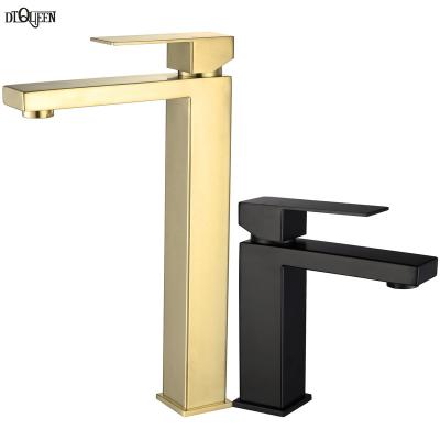 China Faucets Manufacturer Kaiping Factory 304 Stainless Steel Metered Square Brushed Gold Black Color Single Handle Mixer Bathroom Basin Faucet Faucets for sale