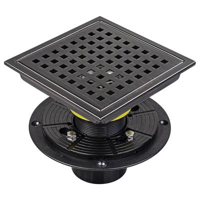 China Matte Black Modern 6 Inch Square Bathroom Floor Drain Cover With Recess Grate for sale