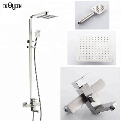 China With Rain Sliding Bar 304 Stainless Steel Bathroom Faucet Hot And Cold Wall Mounted Multifunct Brushed Shower Mixer for sale