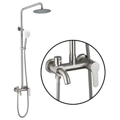 China With Sliding Bar ainfall Wall Mounted Top Shower And Hand Shower Set 304 Stainless Steel Wall-mount Tub Shower Rainfall Style Faucet for sale