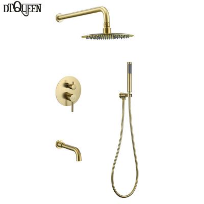 China With Sliding Bar Brushed Shower Faucet 304 Stainless Steel Gold Bathroom Accessories Concealed Hot And Cold Mixer Shower Set for sale