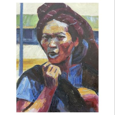 China A Modern Original Decorative Woman In Blue T Shirt Wall Art Canvas Painting Modern Custom Paintings for sale