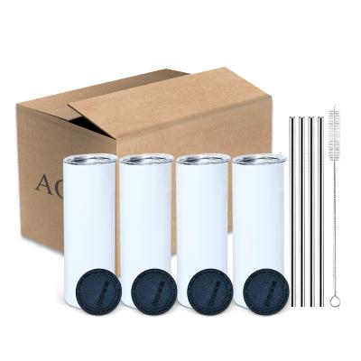 China USA Warehouse 20oz Disposable Stainless Steel Vacuum Double Wall White Tumbler Set With Rubber Metal Straw Bottom Brush for sale