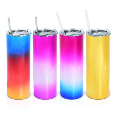 China Wholesale Disposable 20oz Stainless Steel Car UV Plating Straight Lean Tumbler With Colorful Double Lid Wall Vacuum Tumbler Cups for sale