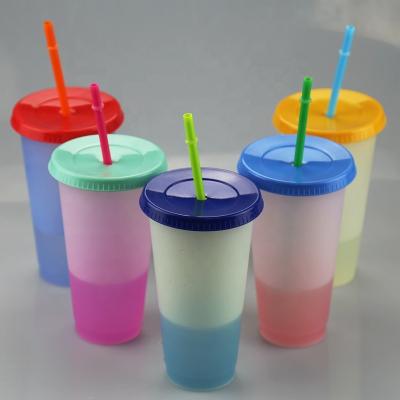 China Sustainable Hot Sale 710ml BPA Free Hot Cold Drinks Color Change Plastic Cold Cups Reusable Color Change Cup Tumbler Plastic Tumbler for sale