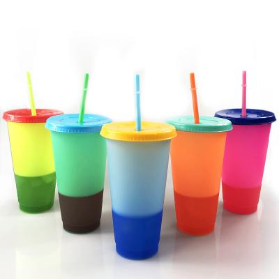 China New Style 710ml Disposable Wholesale Color Changing Tumbler Double Wall Plastic Tumbler Cup With Lid And Straw for sale