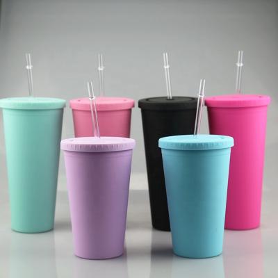 China Sustainable Plastic Portable Water Cups Double Wall Plastic Straws Cup Tumbler for sale