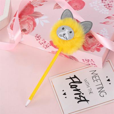 China office & School pen 2023 novelty pens hot selling cartoon shaped pom pom pen for kids for sale