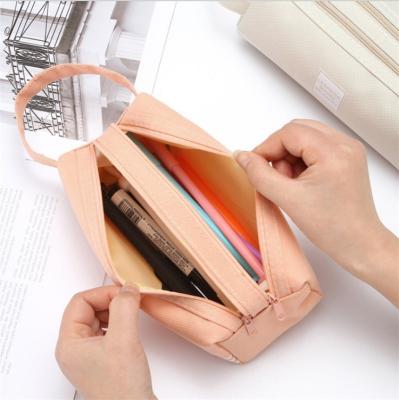 China Foldable Double Pocket Pencil Case Bag Holding Pen Pouch Stationery Pencil Case Holder Organizer with Handle for Teens Adults for sale