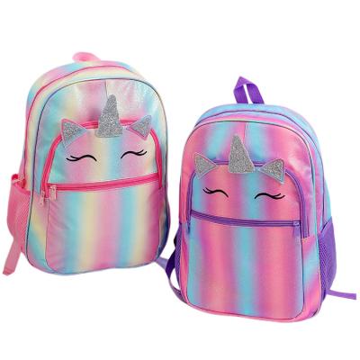 China New Unicorn Cartoon Waterproof Children's Backpack Lovely Casual Schoolbag Student Backpack Rainbow Color Large For Girl for sale