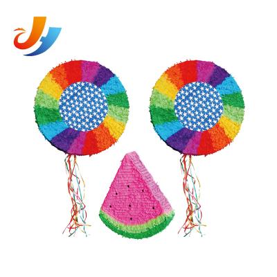 China Unique Toys Folded Circle Rainbow 18gsm Tissue Paper +Cardboard Birthday Party Pinatas With Tassel for sale