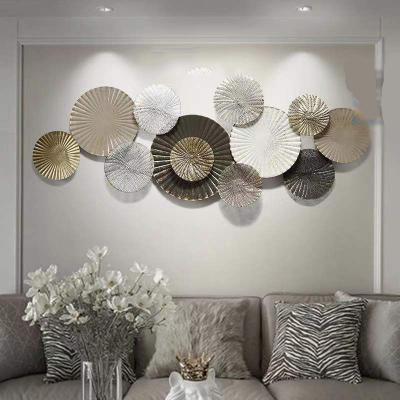 China Custom Contemporary European Creative Luxury Iron Metallization Round Wall Decoration Gray Piece Hanging for sale