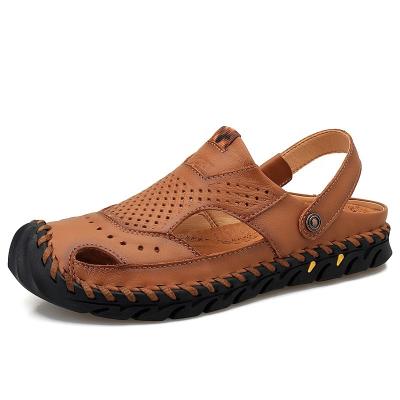 China Hot Sale Outdoor Men's Flat Beach Shoes High Quality Handmade Leather Men Casual Walking Shoes Sandals Slippers for sale