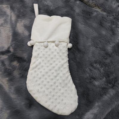 China Pure White Minky Dot Christmas Stocking Super Soft Monogram Christmas Home Decor Gift Bag Christmas Jars Store Gift Bag for sale