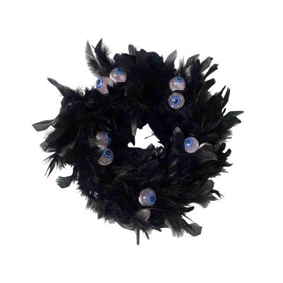 China Wholesale Black Halloween Decoration Feather Garland Door Hanging Atmosphere Layout Props Decoration Party Supplies for sale