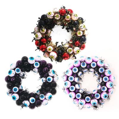 China Halloween Decoration Hot Sale Halloween Hanging Pendant Animated Eyeball Ring Spider Madder Wreath Halloween Decoration for sale