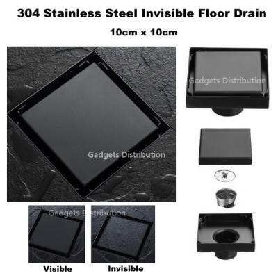 China 304 Stainless Steel 10x10cm Black Odorless Floor Drain Trap 10cm 100x100mm Invisible for sale