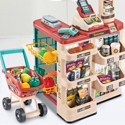 China Children's (4-6 years old) children's simulation supermarket selling shopping cart counter combination set playhouse supermarket scanning cash register toy for sale