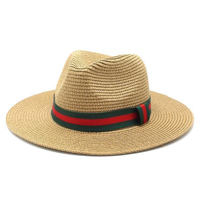 China Easy to install and remove Lady 2022 Custom Fedora Straw Women Sun Ribbon Band Wholesale Summer Panama Flat Farmer for Straw Hat unisex for sale