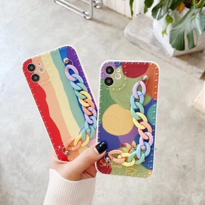 China Easy to install and remove rainbow sunflower with same chain for iphone 12 silicone case for iphone11 pro max XR 6S 7 8 plus for sale