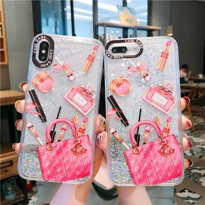 China Easy to install and remove handbag perfume bottle lipstick makeup quicksand case for iphone 12 silicone cover for iphone11 pro max XR 6S 7 8 plus for sale