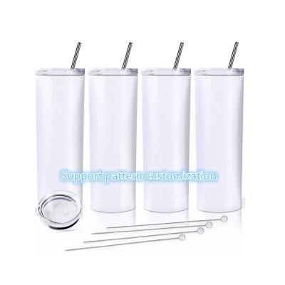 China Wholesale Disposable White Tumbler Double Walled Straight Stainless Steel Sublimation Blanks Skinny Tumbler 20 oz With Straw for sale