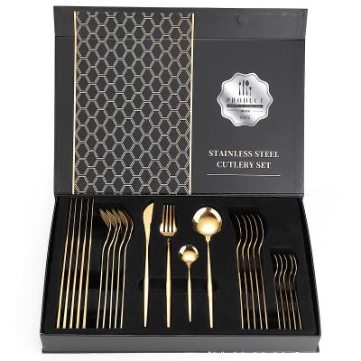 China Wholesale 24pcs Disposable Stainless Steel Coffee Tea Dessert Gold Flatware Spoon Fork and Knife Cutlery Set for sale