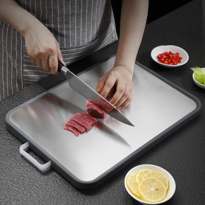 China Sustainable Eco Friendly 304 Stainless Steel Food Safe Meat Fruit Double Sided Cutting Board With Anti-Slip Edge for sale