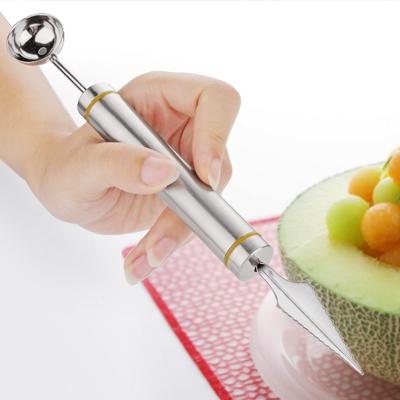 China Viable Instruments Accessories Kitchen Dig Ball Fruit Spoon Watermelon Spoon Double Head Fruit Tray Carving Knife for sale