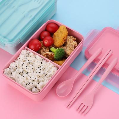 China Freshness Preserving Natural Wheat Straw Lunch Bento Box 2-Compartment with Reusable Cutlery for sale